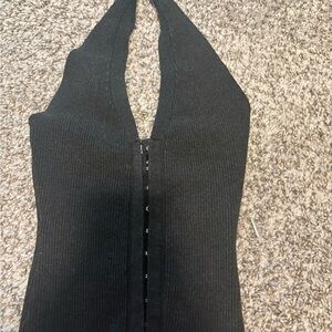 Dark grey  Ribbed Halter Top